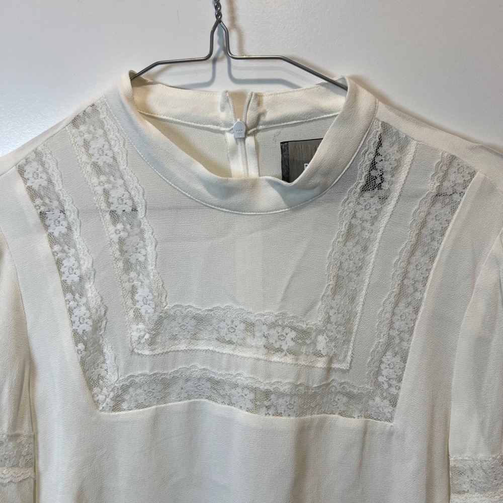 Reformation Women Lace Inset Long Sleeve Mini Dress‎ Ivory White 8 - Picture 3 of 10